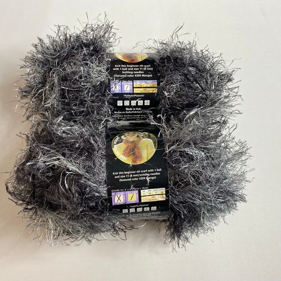 Lion Brand Fun Fur Yarn Gray Black Lava Eyelash Color #204 Lot of 2 Skeins NWT - Picture 4 of 7